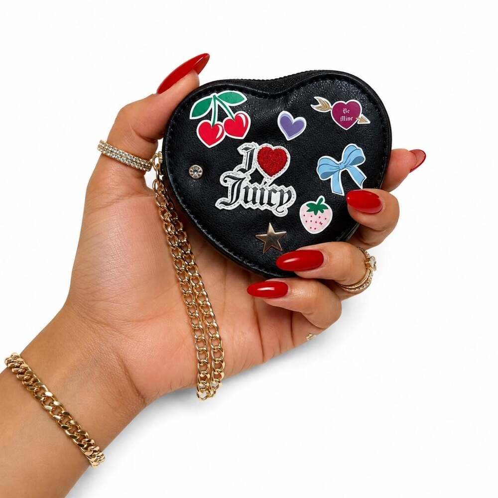 Juicy Couture Black Heart Patch Wristlet Pouch